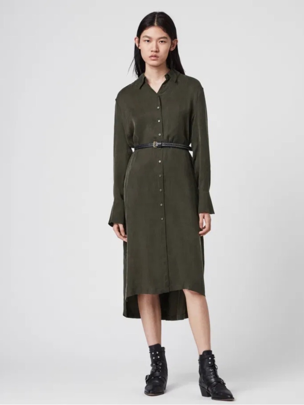 All Saints Anya Shirt Dress In Olive